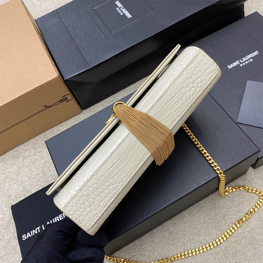 YSL kate medium tassel in crocodile-embossed leather
